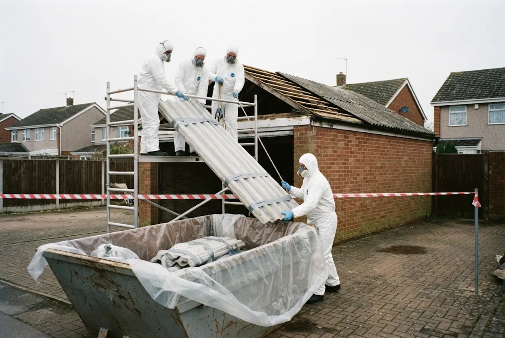 Sheets lowered into a lined skip